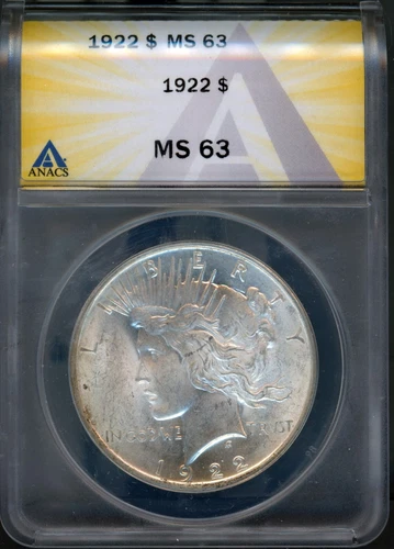 1922 $1 Silver Peace Dollar MS 63 ANACS # 7205006 + Bonus