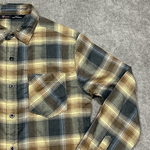 Stoic Shirt Mens Small Button Up Flannel Brown Plaid Lightweight Outdoor Pockets - Picture 2 of 9