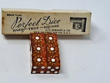 Vintage HC Edwards Hard True Square Dice - Bryant 9-2082 Box of 6 Dk Orange- Gld
