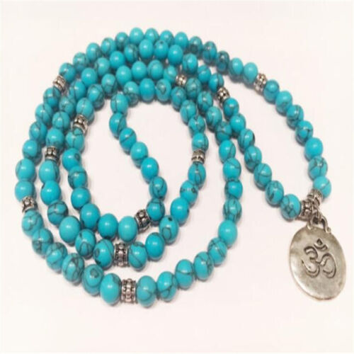 8mm Turquoise Gemstone Mala Bracelet 108 Beads Wristband Healing cuff Gemstone - Picture 1 of 2