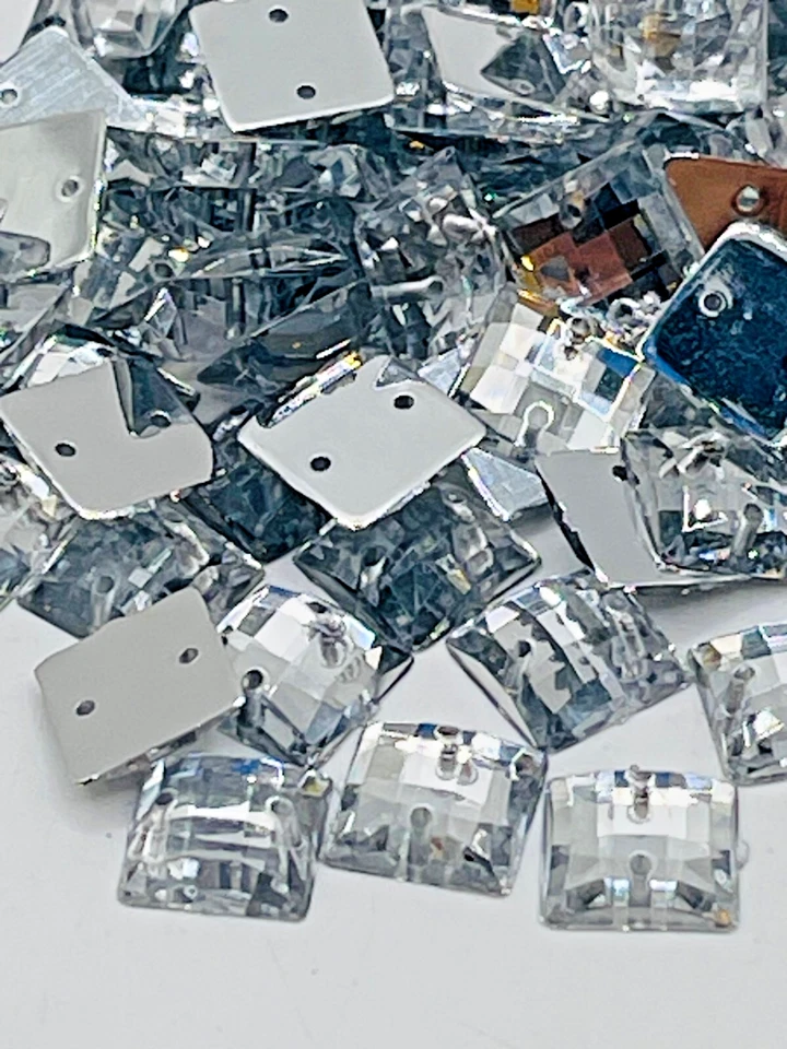 100 Flatback Acrylic Faceted Square Sewing Rhinestone Button Sew on Bead 10mm - Image 4 of 4