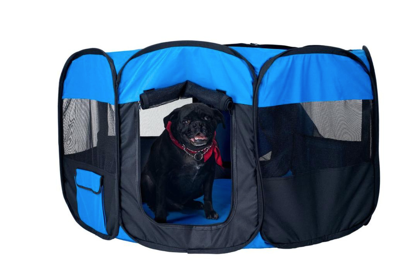 Petmaker Blue Black Portable Pop Up Octagon Pet Playpen With Zipper Top