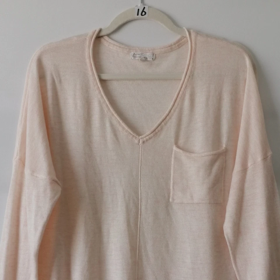 Suéter Pullover Cuello en V Rosa Melocotón Prendas de Punto Fino de Algodón para Mujer Talla L Foto 2 de 4