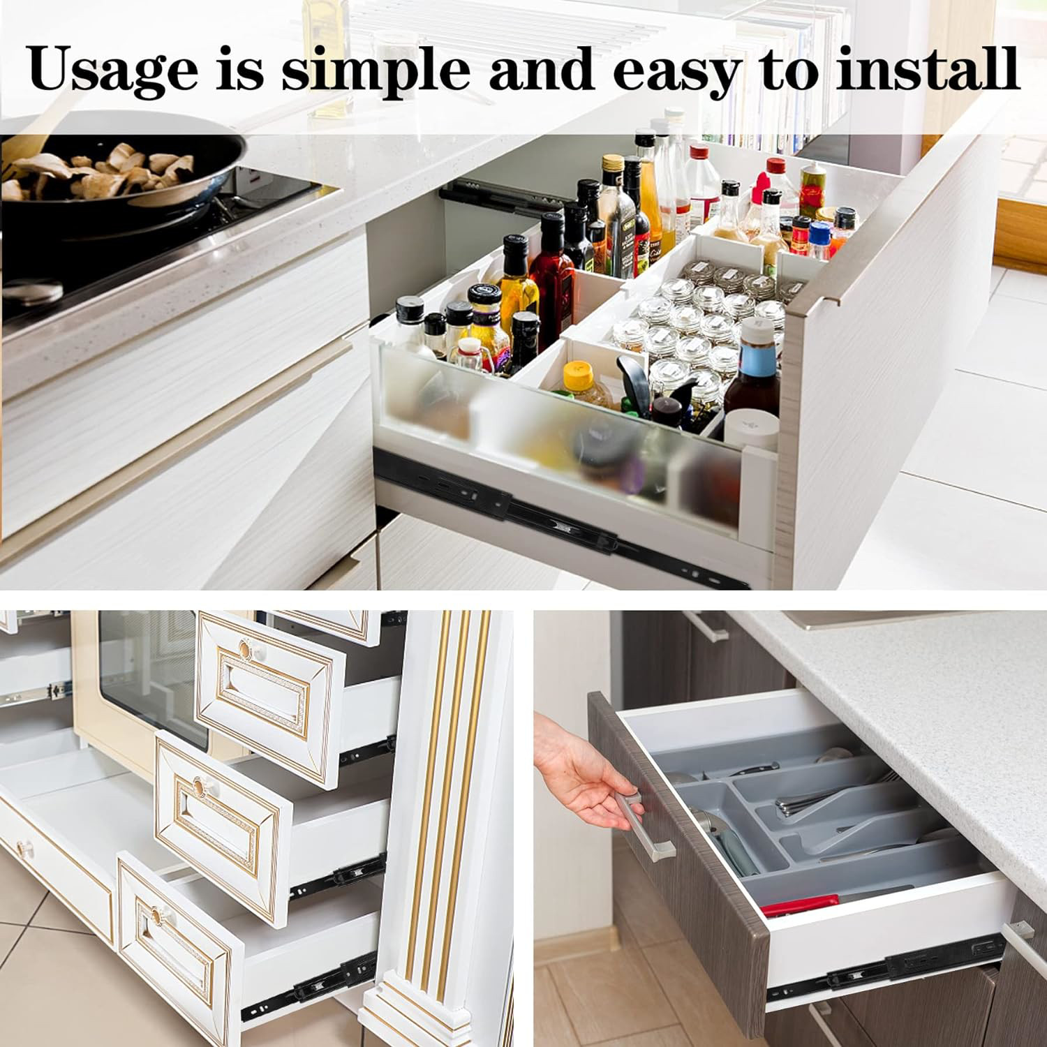 Drawer Slides,2Pcs 8 Inch Soft Close Drawer Slides, Undermount Heavy Duty Drawer