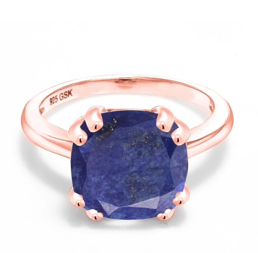 Anillo Lapislázuli Chapado en Oro 14k Anillo Plata 925 Cojín Anillo Regalo Navidad Foto 4 de 4