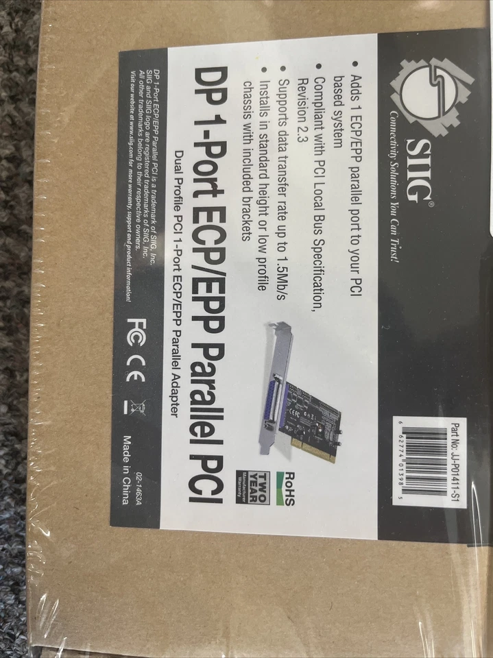 SIIG JJ-P01411-S1 DP 1-Port ECP/EPP Parallel Adapter PCI Card - NEW - sealed!!! - Image 2 of 2