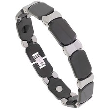 Tungsten Carbide Magnetic Bracelet, 2-Tone Gun Metal  Black Faceted Bar Links