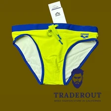 Arena men Green Fundamentals borders swim brief swimwear size 32 34 36