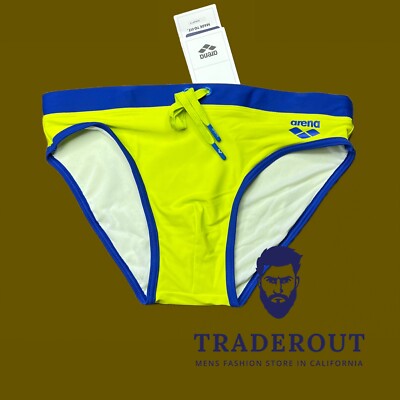 Arena men Green Fundamentals borders swim brief swimwear size 32