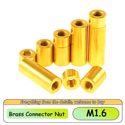 M1.6 Round Connector Nut Female Thread Sleeve Tube Rod Bar Stud Brass Long Nuts