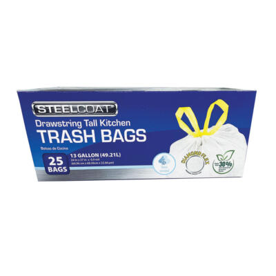 Steelcoat 13 Gallon Flex Fresh Linen Drawstring Kitchen Trash Bags - 25 count