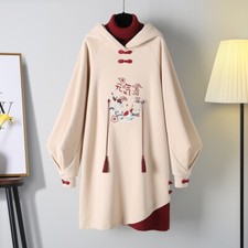 Women Pullover Hoodie Hoody Hooded Sweatshirt Dress Embroider Tassel Loose Coat