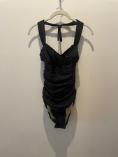 GOTTEX Vintage Black Halter, Ruched Sides One Piece Size 10