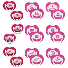 NFL Pink Pacifiers Set of 2 with Solid Shield in Case -Select- Team Below