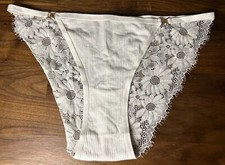 AERIE American Eagle String Bikini Panties Nylon Lace Back Seam L Second Skin