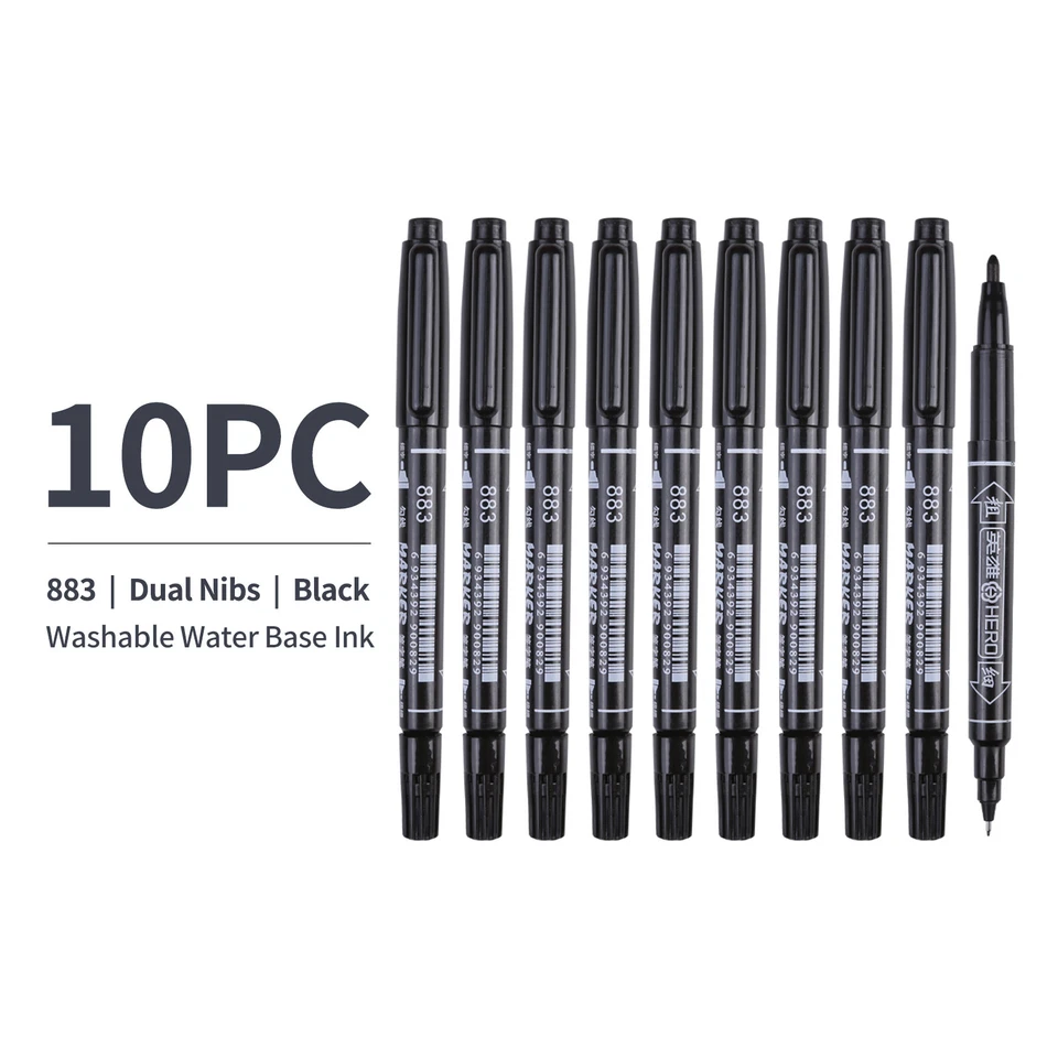 10x Vignette Felt Tip Fineliners Dual Nibs Washable Marking Pens Black Blue Red