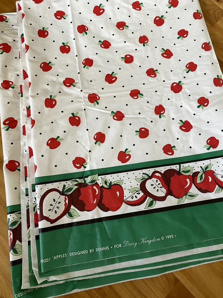 "Cubierta de mesa de vinilo vintage Daisy Kingdom manzanas #9201 parte posterior de franela 5 1/4 yardas x 60""" Foto 2 de 4