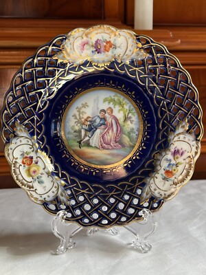 Meissen Dresden Reticulated Porcelain Cobalt Blue Hand Painted