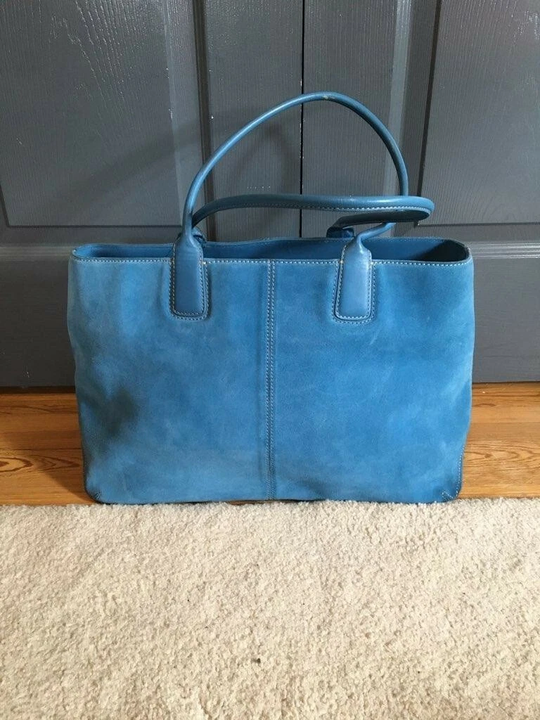 Cole Haan Blue Suede Tote. 11 Tall x 16 Long x 8 Wide with 7.5 handle  drop