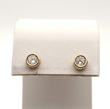 14k Gold Bezel Set Stud Earrings Cubic Zirconia New