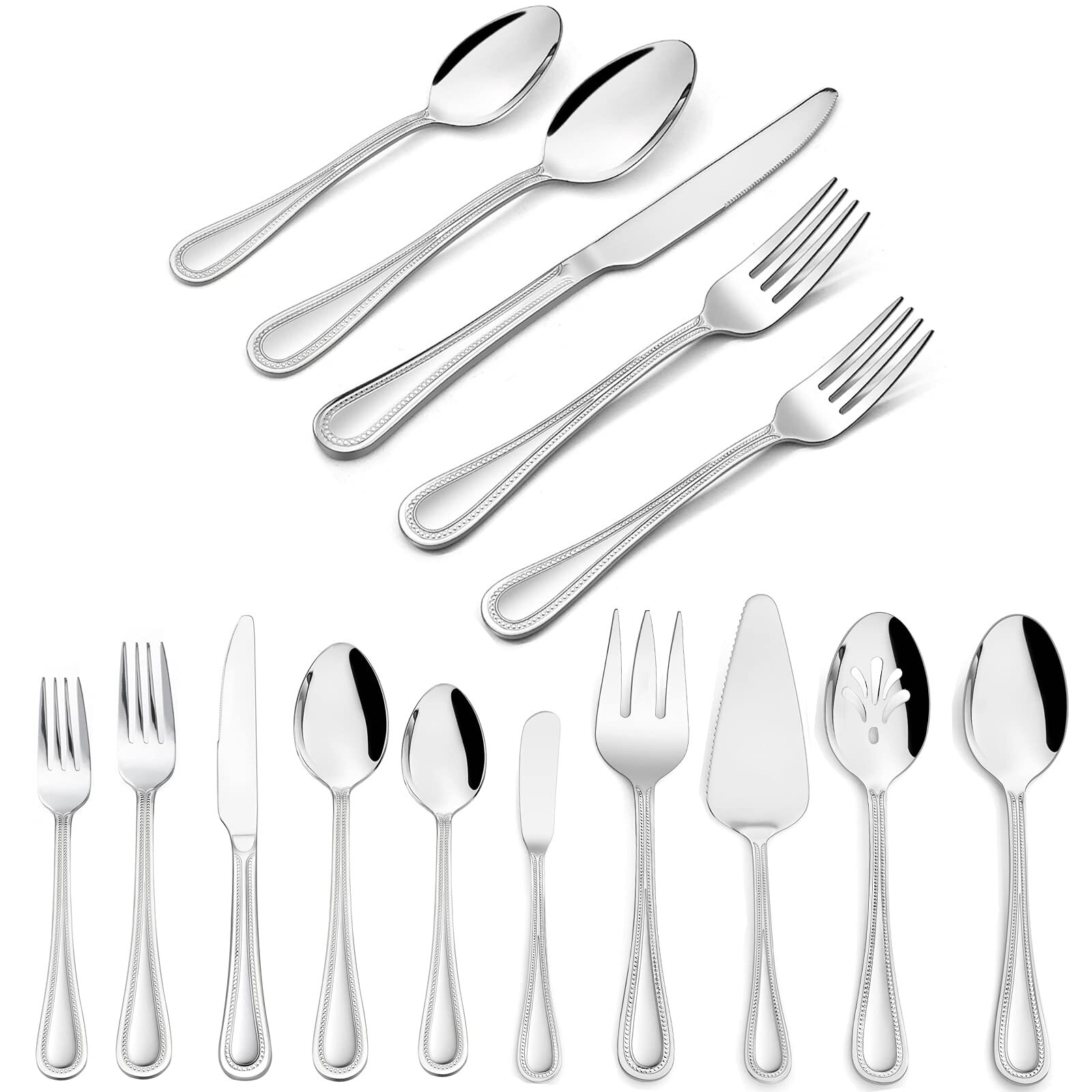 65-Piece Silverware Set with Serving Utensils, Stainless Steel Flatware Servi...