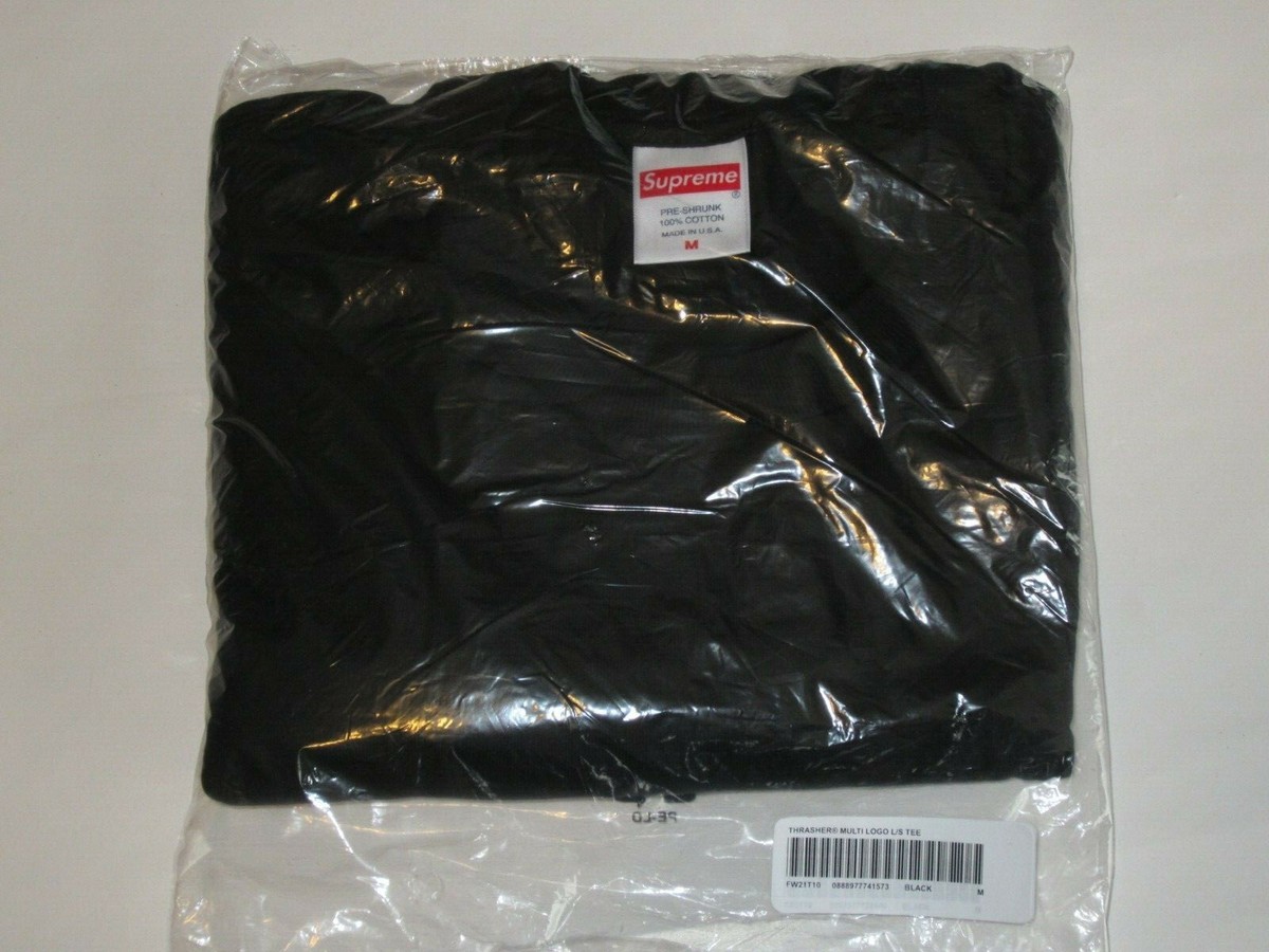 Thrasher x SUPREME Multi Logo Long Sleeve Tee BLACK Men's Medium F