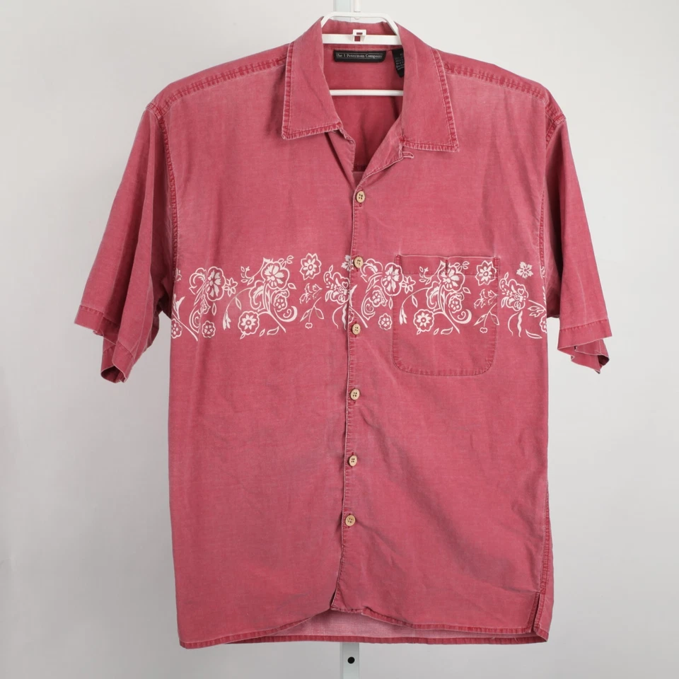 The J Peterman Company Shirt Mens Extra Large Red Floral Loop Collar Camp - Image 2 of 4