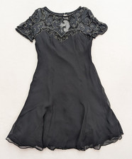 Niteline Della Roufogali Women's Dress Vintage 90s Black Silk Beaded Neckline