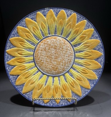 VTG. Hand-painted Faience French Sunflower Platter Seymour Mann MCMXCV  13.5 