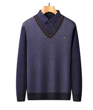Men's Pullover with Collar Fleece Polo Sweater Slim Fit Long Sleeve Knitted