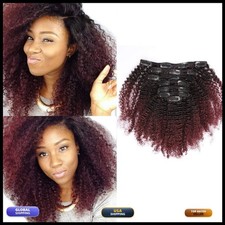 Anrosa Curly Clip In Hair Extensions 20in Ombre #1B/99J 3C 4A Afro Kinky Human