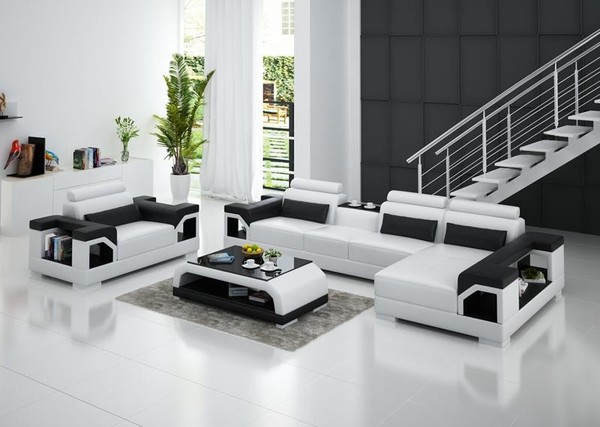 Ledersofa Wohnlandschaft Ecksofa Sessel Couch Garnitur Design Modern Sofa + Usb-image