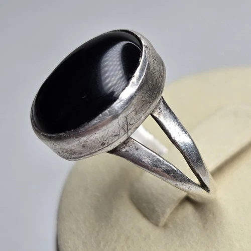 Vintage Navajo Handmade Ring 925 Silver Black Onyx Size 8.5