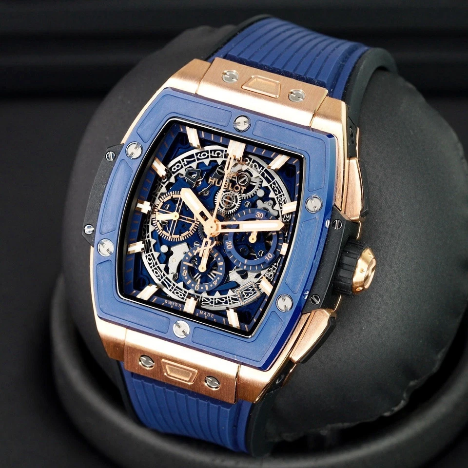 Hublot Spirit Of Big Bang 642.OL.7180.RX mostrador esqueleto King ouro azul 42mm - Imagem 3 de 4