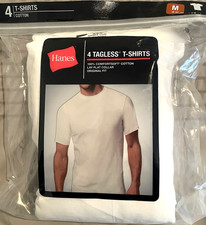 Hanes Mens Tagless T-Shirts White 4 Pack 100 Cotton Crew Neck Size M Medium NWT