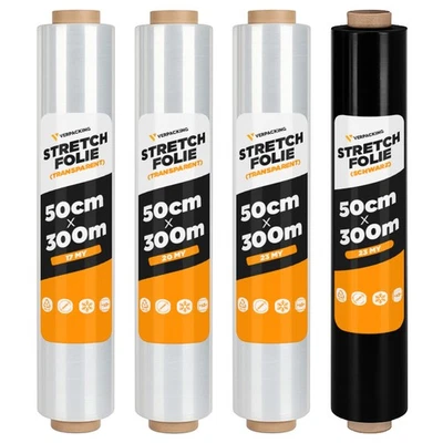 VERPACKING Stretchfolie 17my 20my 23my Strechfolie Palettenfolie Wickelfolie 500mm x 300m