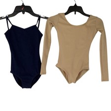 Lot of 2 Capezio Girls Intermediate Navy Tan Long Sleeve Ballet Leotard N12-28