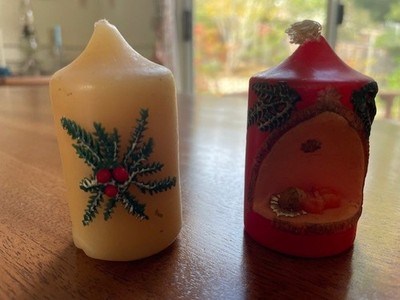 2 Candle Vintage Mini 2 Pillar Tag-Made West Germany  3D Christmas AMAZING cond
