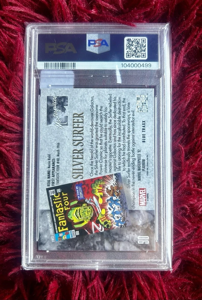 2024 Marvel Masterpieces '92 Platinum Silver Surfer 🔥 Blue Traxx PSA 10 gemas 💎 Foto 2 de 2