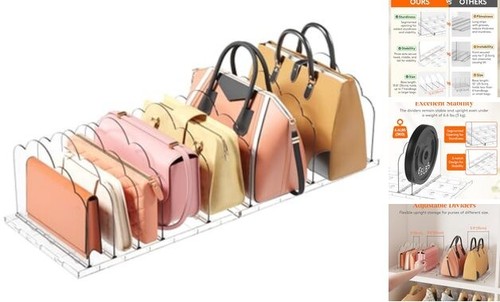 2 Pack Plastic Purse Organizer for Closet, Adjustable Shelf Dividers for