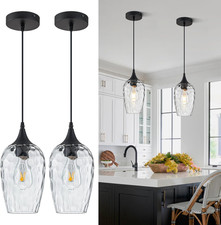 Modern Black Glass Pendant Lights for Kitchen Island - 2 Pack