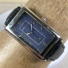 BCBG Maxazria Men BG7011 Tank Black Leather Quartz Analog 28mm Watch 7 1/2"