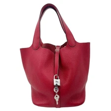 HERMES Picotin Lock 22 Taurillon Clemence Leather Hobo Bag Red