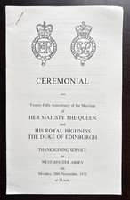 Queen Elizabeth II & Duke of Edinburgh Silver Wedding Ceremonial, 1972 Programme