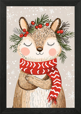 Cute Christmas Squirrel Framed Wall Art Poster Canvas Print Picture