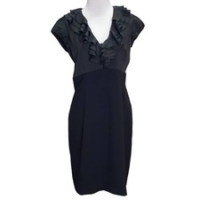 Boston Proper Ruffle Neckline Little Black Dress 6