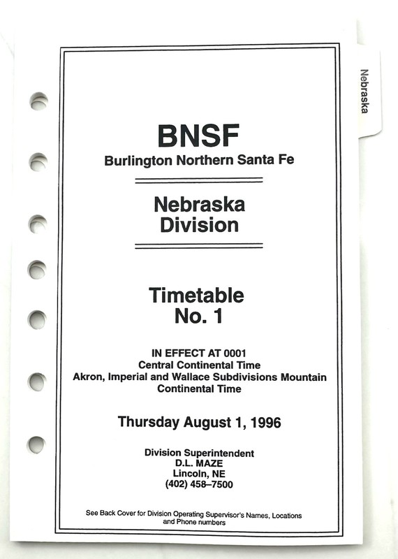 1st BNSF Nebraska division ETT #1  08/01/1996 BNSF Railway no logo