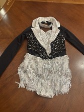 Weissman dance costume black flapper fringe Sequin dress MC