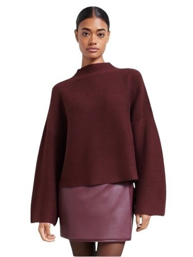 Modern Citizen Lou Ribbed Knit Boxy Swing Pullover Sweater Burgundy XL