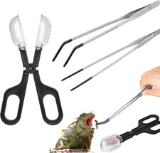 3 Pcs Reptile Feeding Tweezers Set, Stainless Steel Reptile Feeding Rubber Tongs